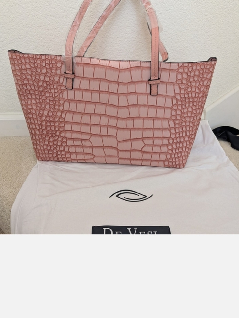 De Vesi Pink Croc-Embossded Tote Bag - Picture 3 of 5